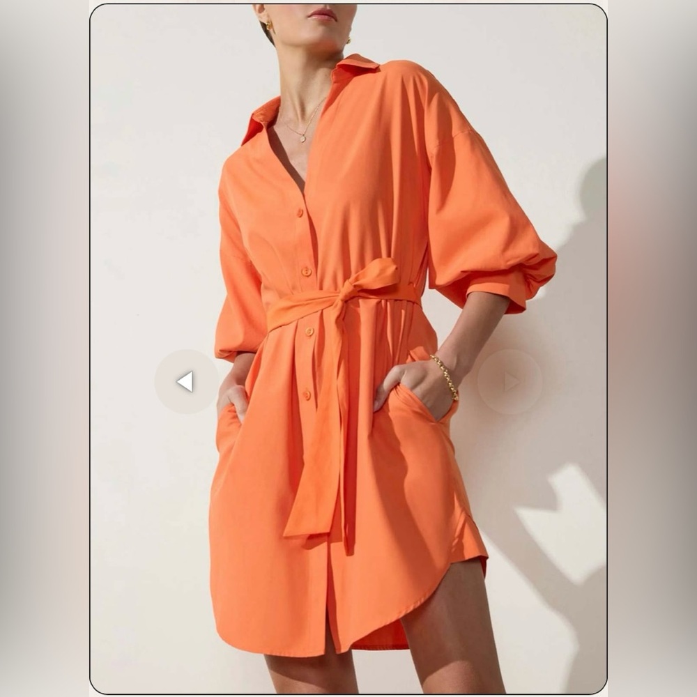 Brochu Walker Kate Shirt Dress in Tangerine.